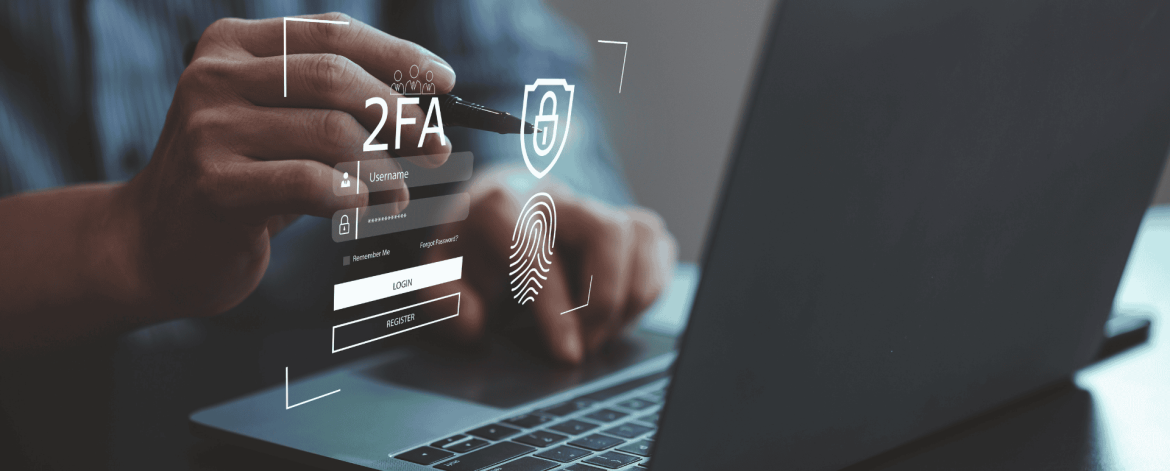 Two-factor authentication (2FA) login screen with fingerprint security on laptop – IT Managed Services Provider (MSP) in San Francisco Bay Area offering advanced cybersecurity solutions and secure access for small to mid-sized businesses.