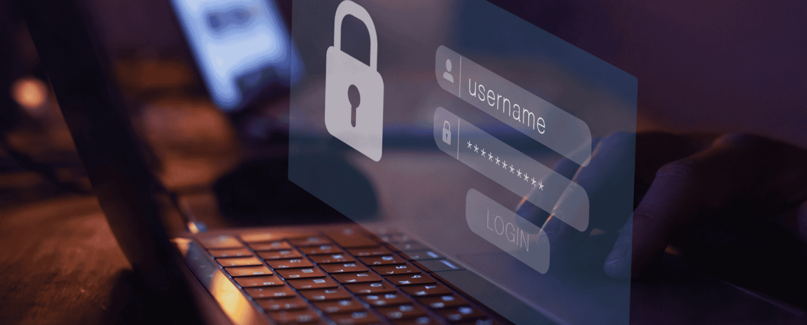 Cybersecurity login protection with lock icon and username password field on laptop. IT Total Care offers managed IT services and secure technology solutions for small to mid-sized businesses in the San Francisco Bay Area.