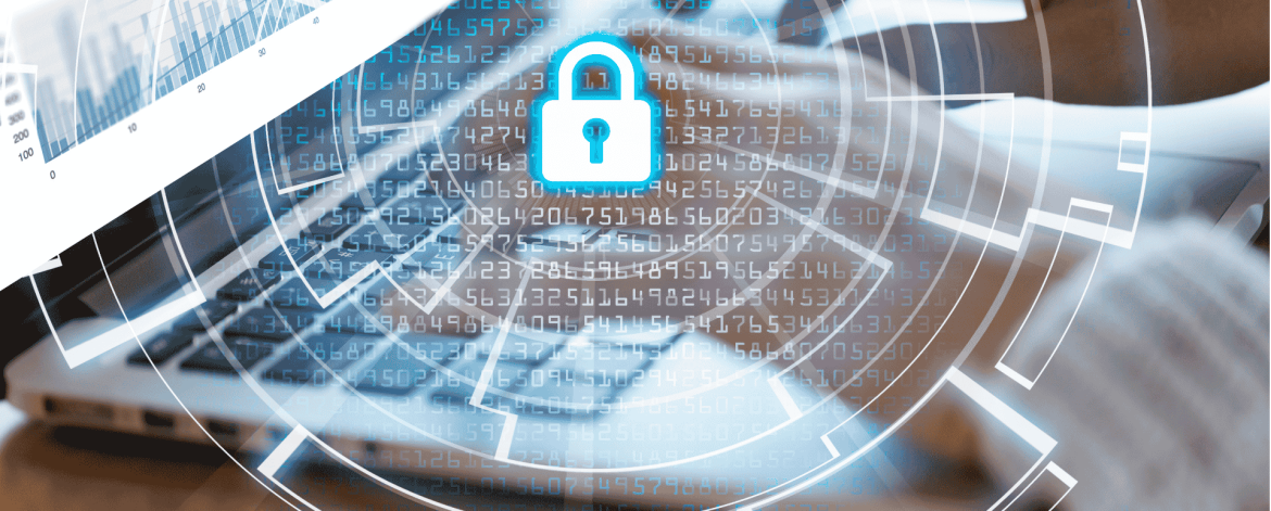 Cybersecurity data protection concept with lock icon overlay on laptop. IT Total Care provides managed IT services and cybersecurity solutions for small to mid-sized businesses in the San Francisco Bay Area.