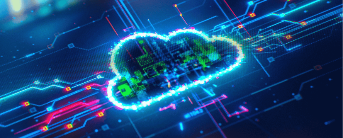 Digital cloud technology concept with data transfer visuals – secure cloud migration solutions from San Francisco Bay Area IT experts.