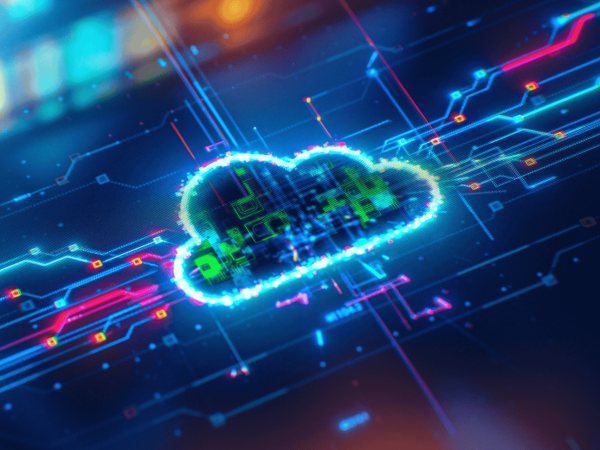 Digital cloud technology concept with data transfer visuals – secure cloud migration solutions from San Francisco Bay Area IT experts.