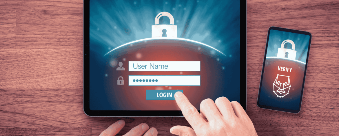 User verifying identity with biometric fingerprint and two factor authentication on mobile device for secure healthcare system access