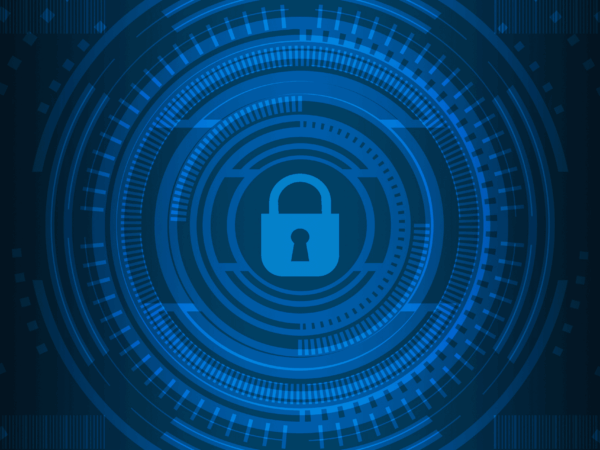 Digital lock icon with advanced interface representing endpoint detection and response cybersecurity protecting sensitive healthcare data and devices.