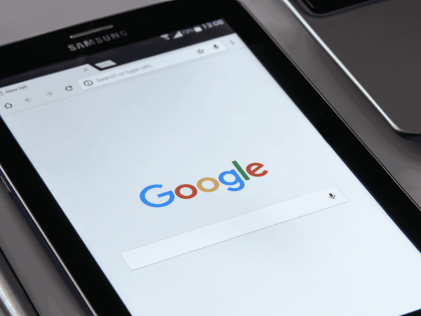 Google Workspace Best Practices for Home Based Care 1 Samsung tablet displaying Google homepage, representing mobile access to Google Workspace tools used by home-based care agencies for secure document management and communication.