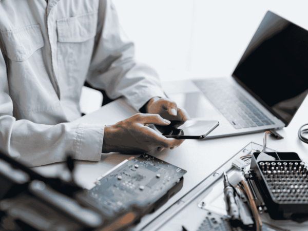 Hardware Lifecycle Management 2 Technician diagnosing and repairing computer hardware components, illustrating device maintenance, upgrades, and lifecycle management for business technology environments.