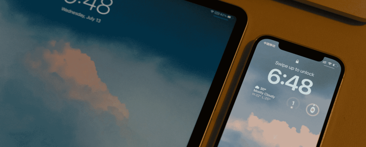 Tablet and smartphone displaying lock screens side by side, representing secure mobile device management and access controls for home-based care agencies.