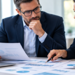 Buyer reviewing a home care agency's financial statements and caregiver schedule during due diligence